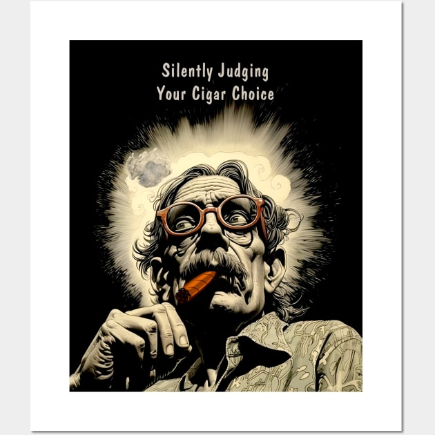 Cigar Smoker: Silently Judging Your Cigar Choice on a Dark Background Wall Art by Puff Sumo